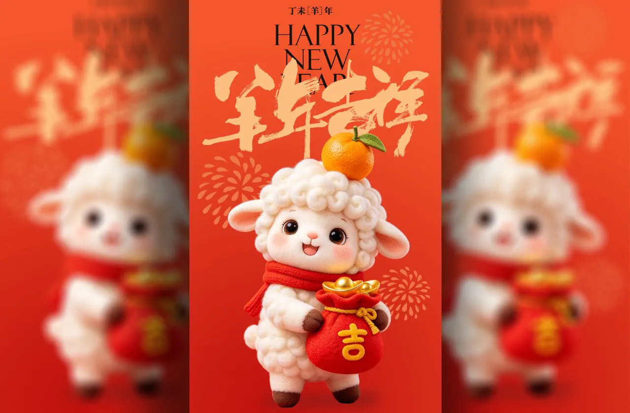 可爱卡通形象创意插画2027羊年海报PSD分层素材