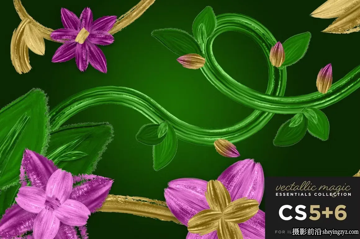 Illustrator CS5和CS6笔刷-金色或彩色魔法矢量画笔素材