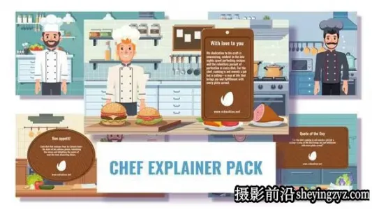 AE模板- 扁平化场景MG动画模版 5 Concepts Flat Character Cook in
