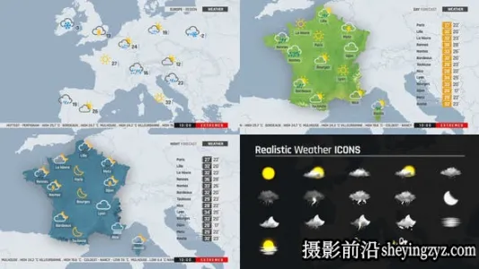 AE模板- 扁平化地图天气预报图标动画模版 World Weather Forecast