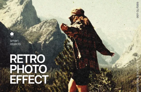 复古印花照片效果PSD模板 Retro Printed Photo Effect