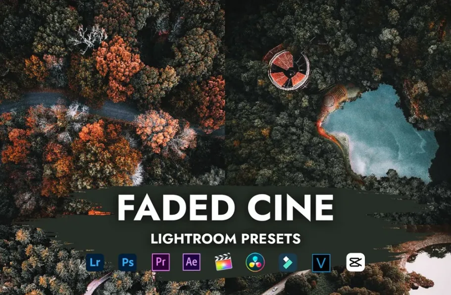 无人机航拍褪色电影风光LR预设及LUT预设 FADED CINE PRESETS