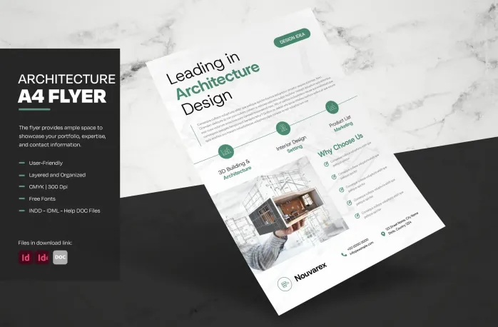 清晰简洁建筑设计宣传单打印模板InDesign模板