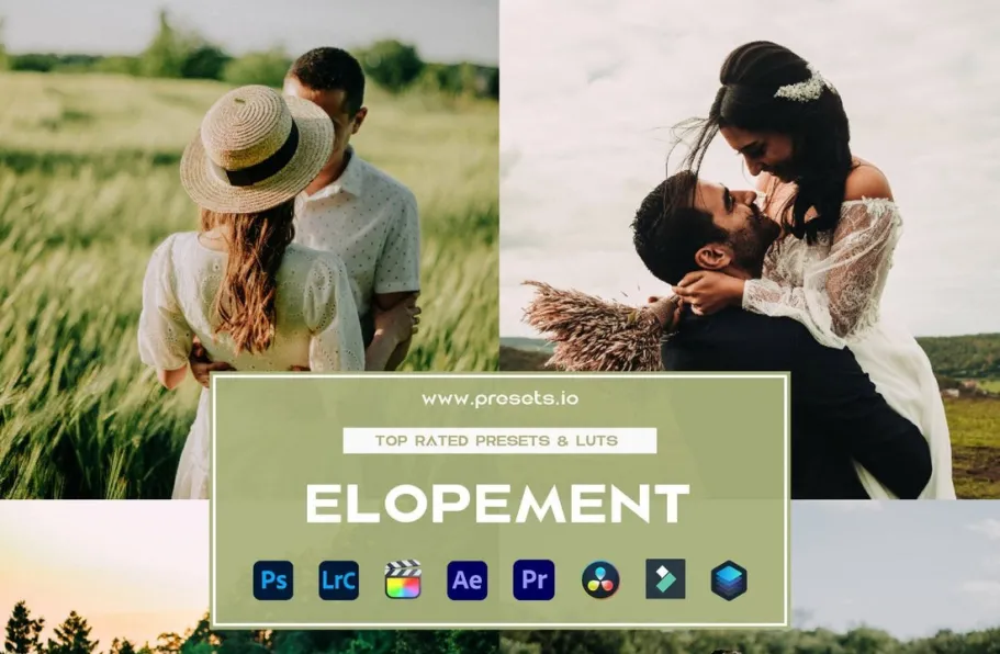 唯美情侣婚纱婚礼人像调色LR预设 Presets.io – Elopement Preset