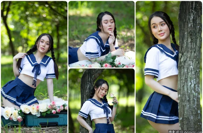 20张佳能相机未修户外制服美女人像摄影RAW原图练习素材