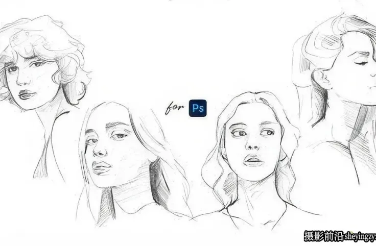 25+铅笔素描肖像绘画Photoshop绘画笔刷下载