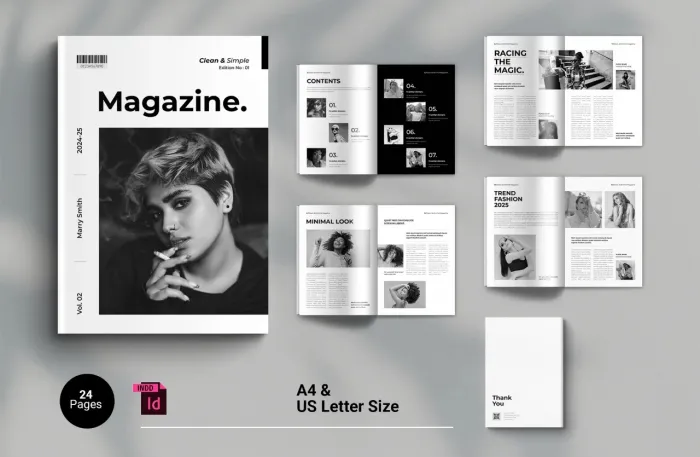 干净极简杂志设计排版布局InDesign模板