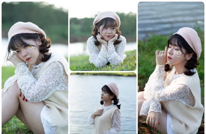 草地清新美少女写真摄影RAW原图素材6张