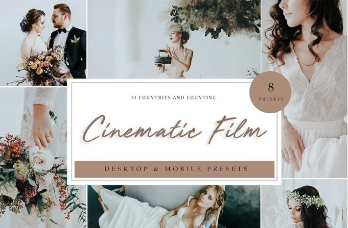 8种唯美电影婚礼调色Lightroom预设Cinematic Film Lightroom Presets
