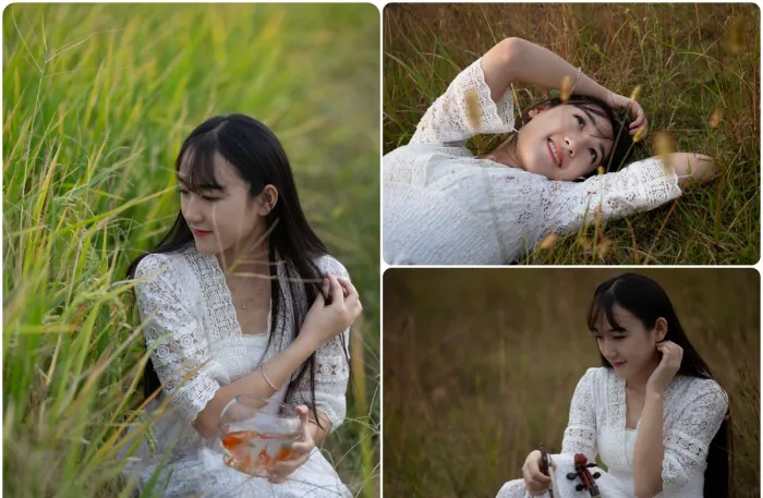 稻田外景小提琴美女摄影RAW原图练习素材241张