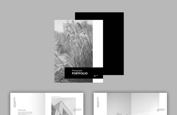 黑白杂志手册组合排版布局InDesign模板