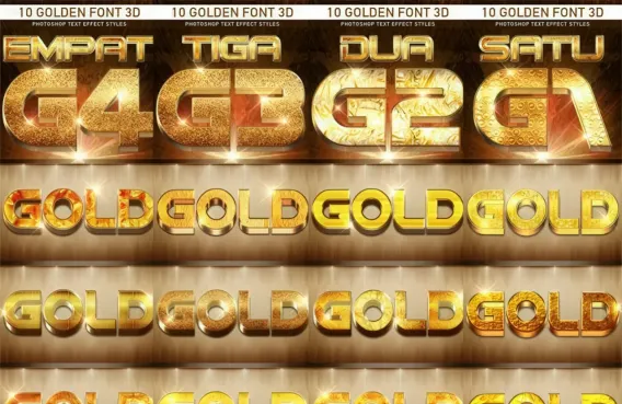 40种3D立体字三维黄金文本PS图层样式合集 40 Golden Font 3D