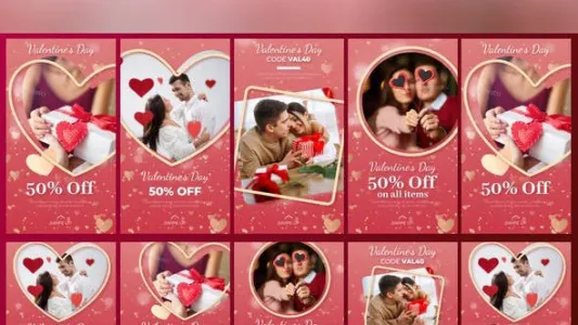 AE模板-竖屏方形情人节包装动画模板- Valentine’s Stories Pack