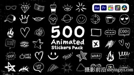 AE模板-500组手绘涂鸦图标贴纸动画视频素材 Animated Stickers