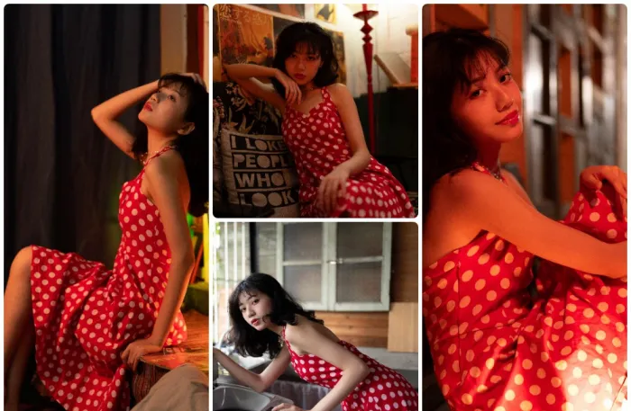 港风红裙美女人像摄影RAW原图素材28张