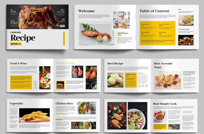 美食摄影宣传册烹饪书杂志排版布局设计InDesign模板