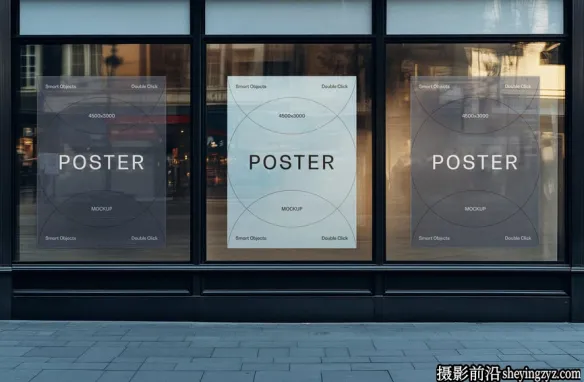 橱窗海报样机,海报展示样机