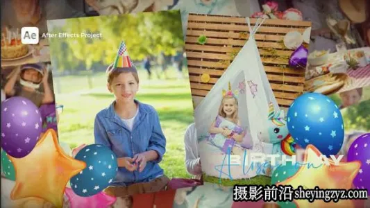 AE模板儿童生日庆祝照片相册片头- Happy Birthday Photo Slideshow-52052995