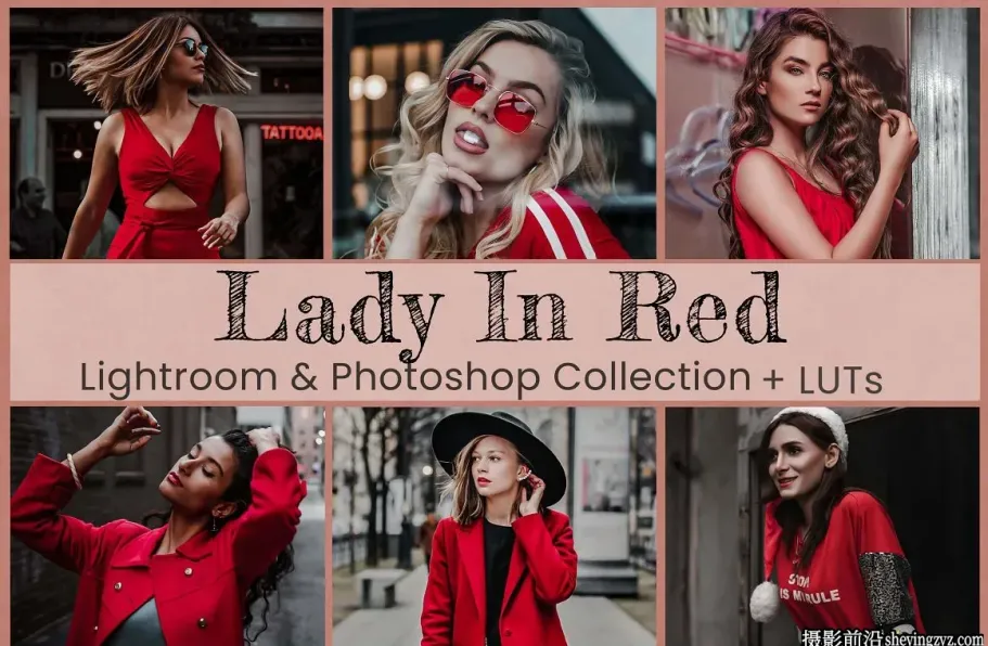 时尚人像调色LR预设及LUT预设 Lady In Red Lightroom Photoshop LUTs