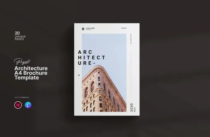 极简设计项目建筑宣传手册排版布局InDesign模板