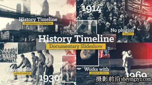 AE模板-水墨遮罩时间线相册片头模板- History Timeline