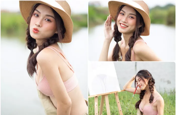 户外写生小清新画画的美女摄影免费RAW修图练习素材4张