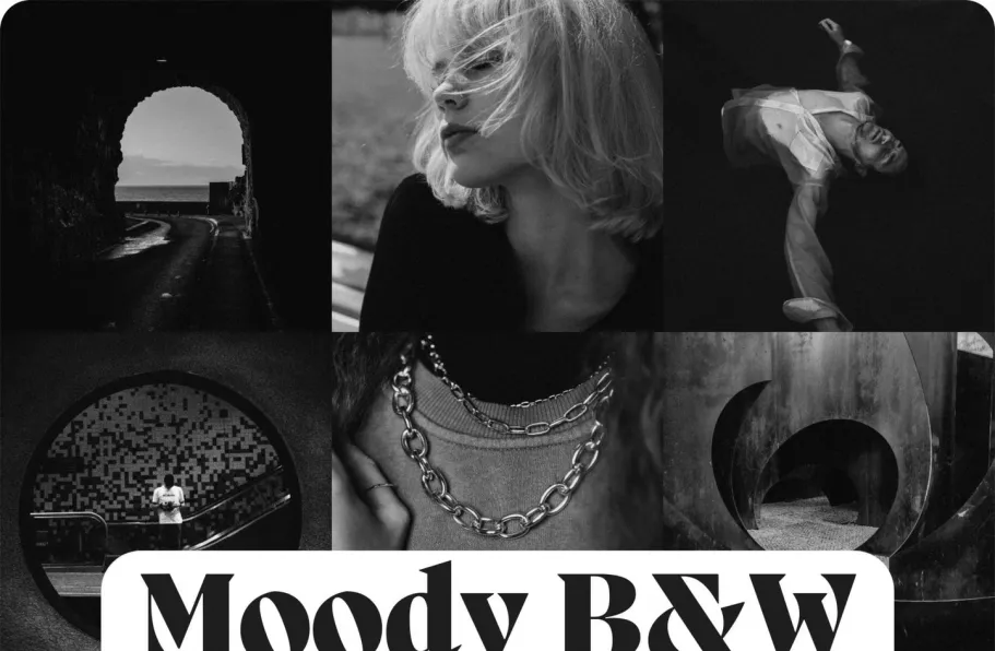 黑白电影胶片人像Lr预设 LouMarks Moody Black & White Presets