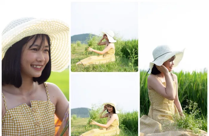 清新稻田少女草帽女孩户外摄影RAW原图练习素材33张