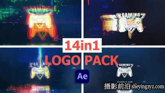 AE模板- 14组信号损坏毛刺Logo动画模板 Glitch Logos