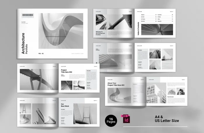 建筑设计组合横版排版布局InDesign模板