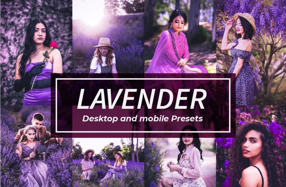薰衣草情绪人像调色Lr预设及移动预设 Moody Lavender Lightroom Presets