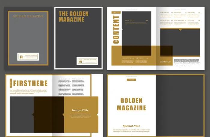 金色版式杂志布局InDesign模板Golden Magazine Layout