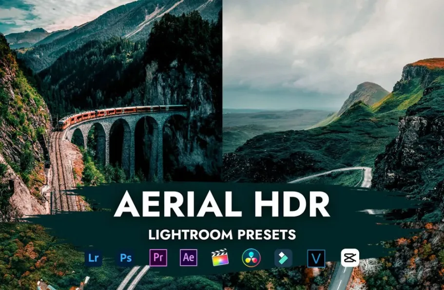 无人机航拍HDR风光大片调色LR预设及LUT预设 AERIAL HDR PRESETS