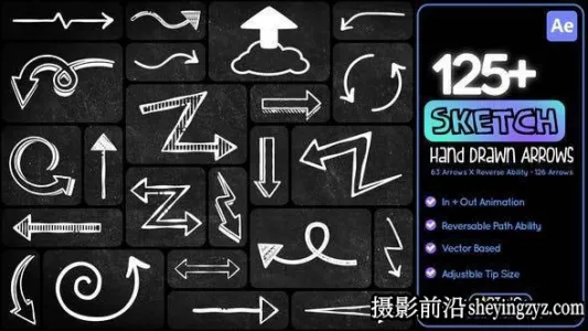 AE模板-手绘风格箭头动画AE模板  Sketch Hand Drawn Arrows