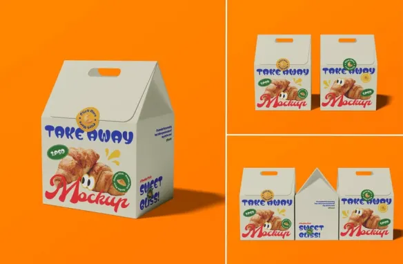 带贴纸样机的美食产品纸袋样机