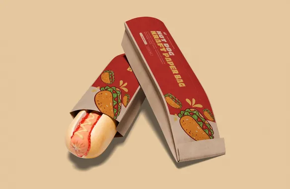 热狗卡夫纸托盘样机,零食包装样机