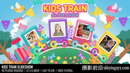 AE相册模板-卡通儿童相册动画片头模版 Kids Train Slideshow