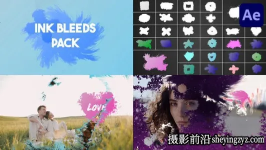 AE转场模版-水墨滴落视频遮罩动画模板- Ink Bleeds Pack