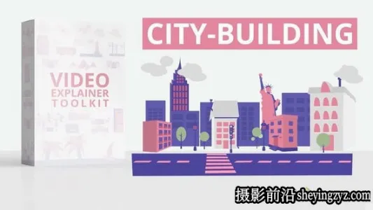 AE模板- 扁平化城市楼房建筑MG动画模版 City Building Video