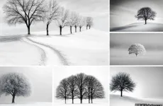 高清极简雪地雪景与孤立的树图片素材 29xJPEG