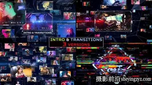 AE模板-科技感视频图片汇聚转场片头模版 Cyber Network Intro