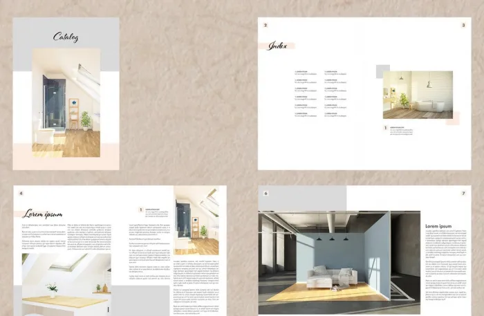 带有灰色和浅橙色的家具目录布局InDesign模板