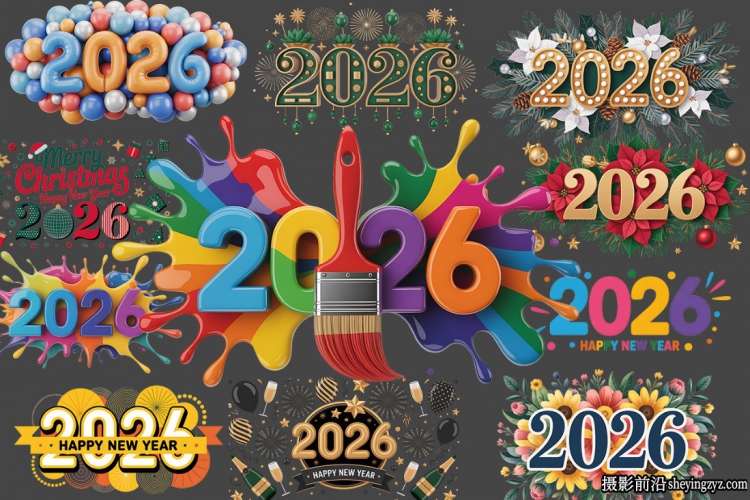 25张2026年新年祝福剪贴PNG透明免扣素材合集