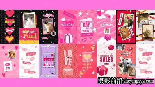 AE模板- 卡通情人节竖屏模板 Valentine Day Stories Package