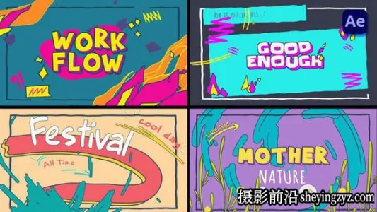 AE模板-卡通背景图形Logo动画 Cartoon Logo Text Opener