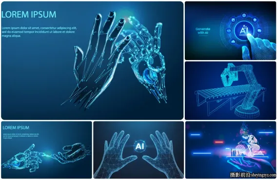 AI机器人与类人手与人工智能矢量背景素材合集 37xAI