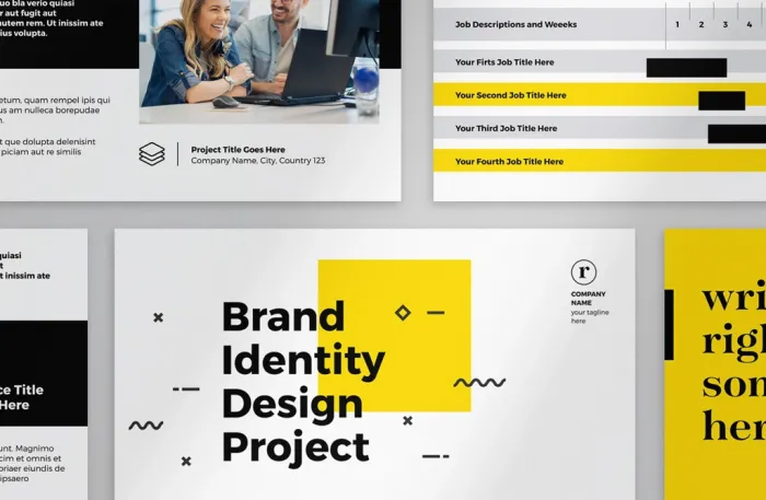 黄色和黑色演示文稿布局InDesign模板