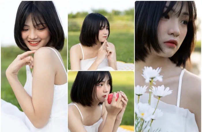 清纯美女草地写真摄影未修RAW原片素材12张