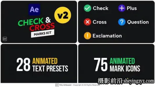 AE模板-对错符号标记图标动画模版 Check &amp; Cross Marks Vol.2