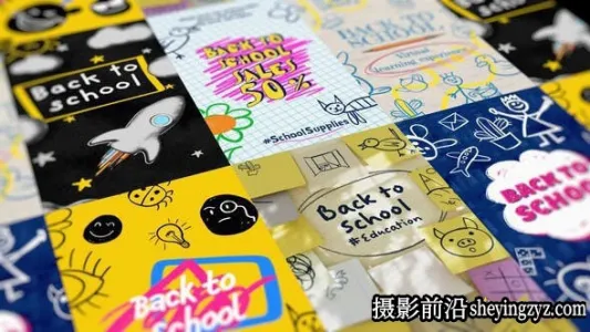 AE模板-卡通涂鸦竖屏动画模板 Back2School Doodles Verti...